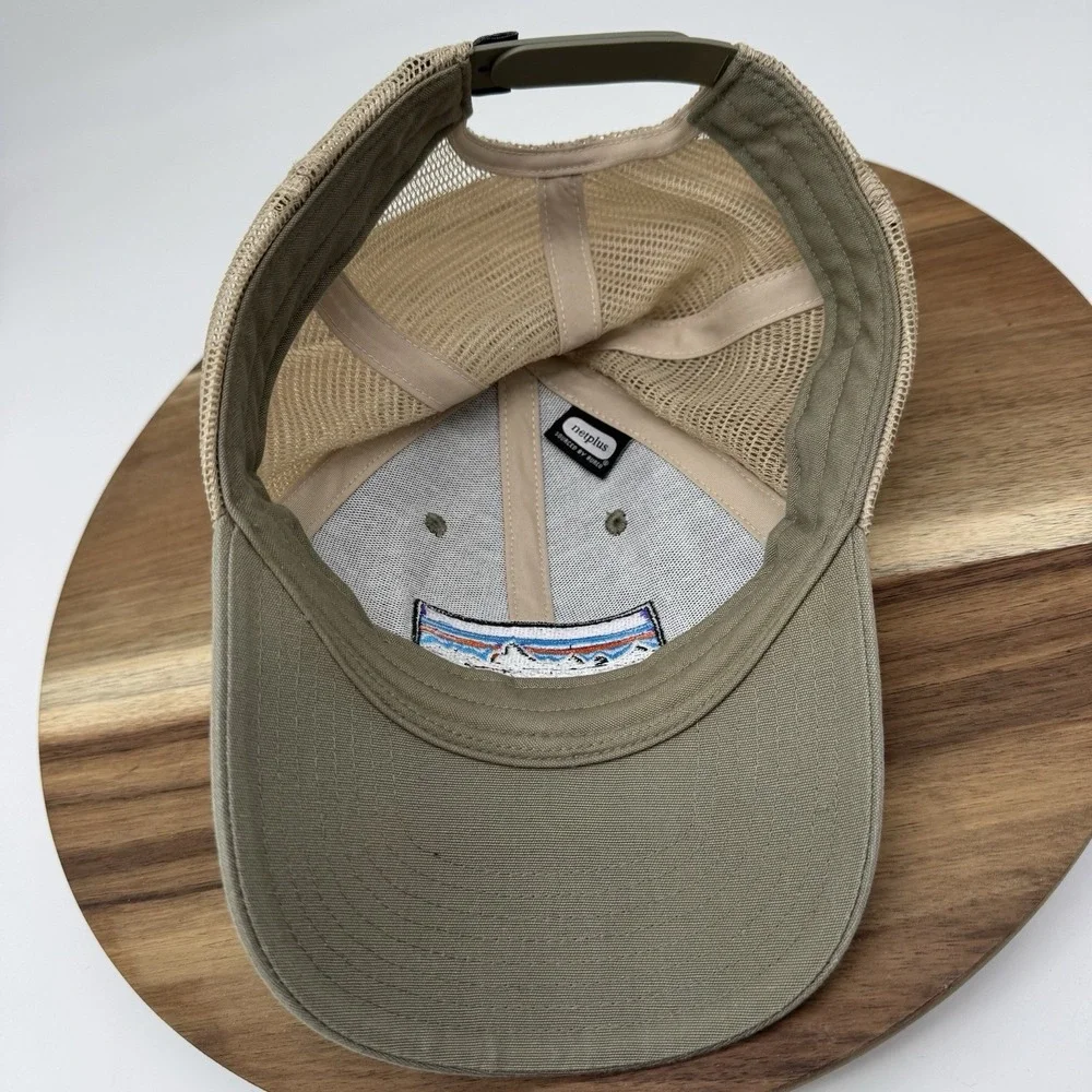 Patagonia Hat Mesh Back Net Plus SnapBack Trucker Green Tan Cap Hat Logo EUC
